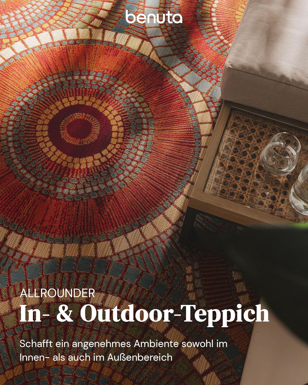 benuta Nest In- & Outdoor Teppich Artis - Orange 160x235 cm - Strapazierfähig für Balkon, Terrasse, Garten - Küchenteppich & Wohnzimmerteppich - Botanical, Floral, Shabby Chic, Vintage, Abstrakt