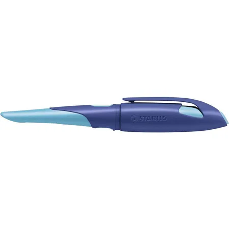 Ergonomischer Schulfüller für Linkshänder mit Standard-Feder M - STABILO EASYbirdy in mitternachtsblau/azur - Einzelstift - inklusive Patrone und Einstellwerkzeug - Schreibfarbe blau (löschbar)