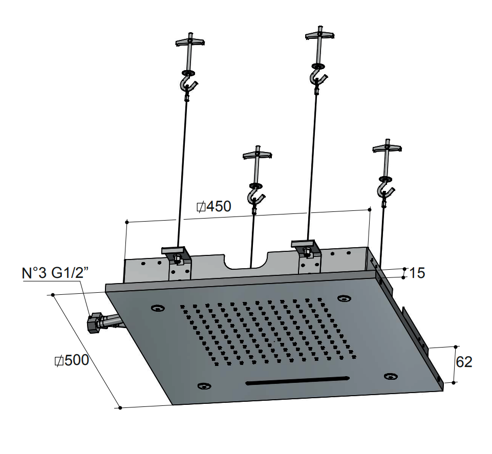 Hotbath Mate M145 inbouw hoofddouche vierkant 50cm met waterval en spray geborsteld nikkel