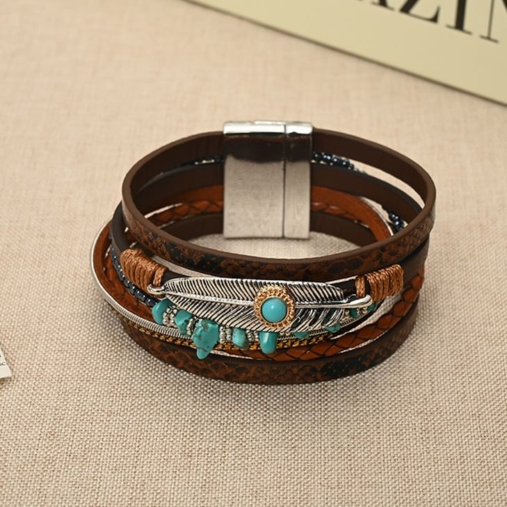 Lilafey - Vlinder / Turquoise / Legering Kunstleren Gelaagde Armband (Diverse Ontwerpen)
