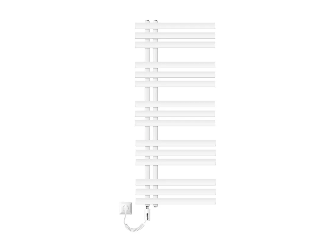 LuxeBath Radiateur Électrique de Salle de Bain Design Iron EM, 500x 1200 mm, Blanc + Résistance 1200W avec Thermostat Commande Tactile, Sèche-Serviettes Porte-Serviettes à Cartouche Chauffante