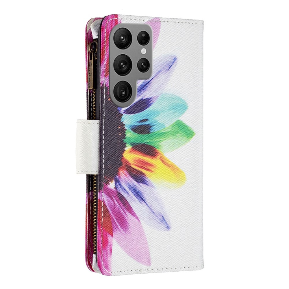 Samsung Galaxy S23 Ultra 5G Leder Wallet Etui Tasche mit 9 Kartenfächern   Münzfach - Sonnenblume