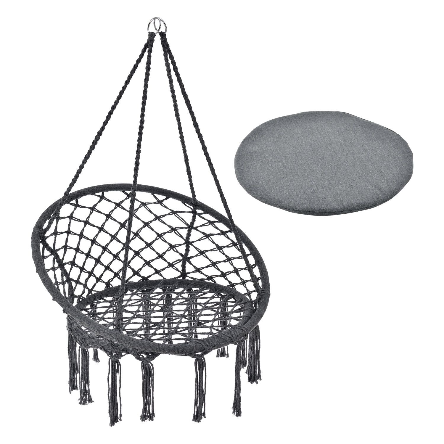 Juskys Hängesessel Cadras anthrazit - 60 cm breites Kissen –Indoor Hängekorb 120 kg Belastbarkeit
