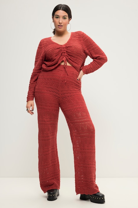 Ajour-Strickhose, Wide Legs, Elastikbund, blickdichte Shorts
