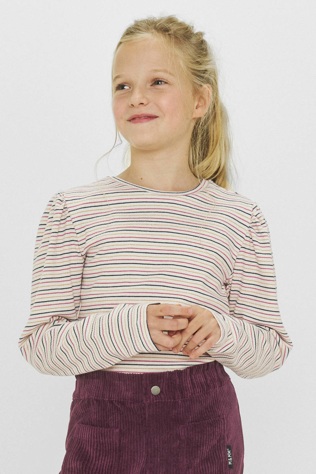 Me & My Monkey longsleeve Runa wit / roze / blauw / goud gestreept