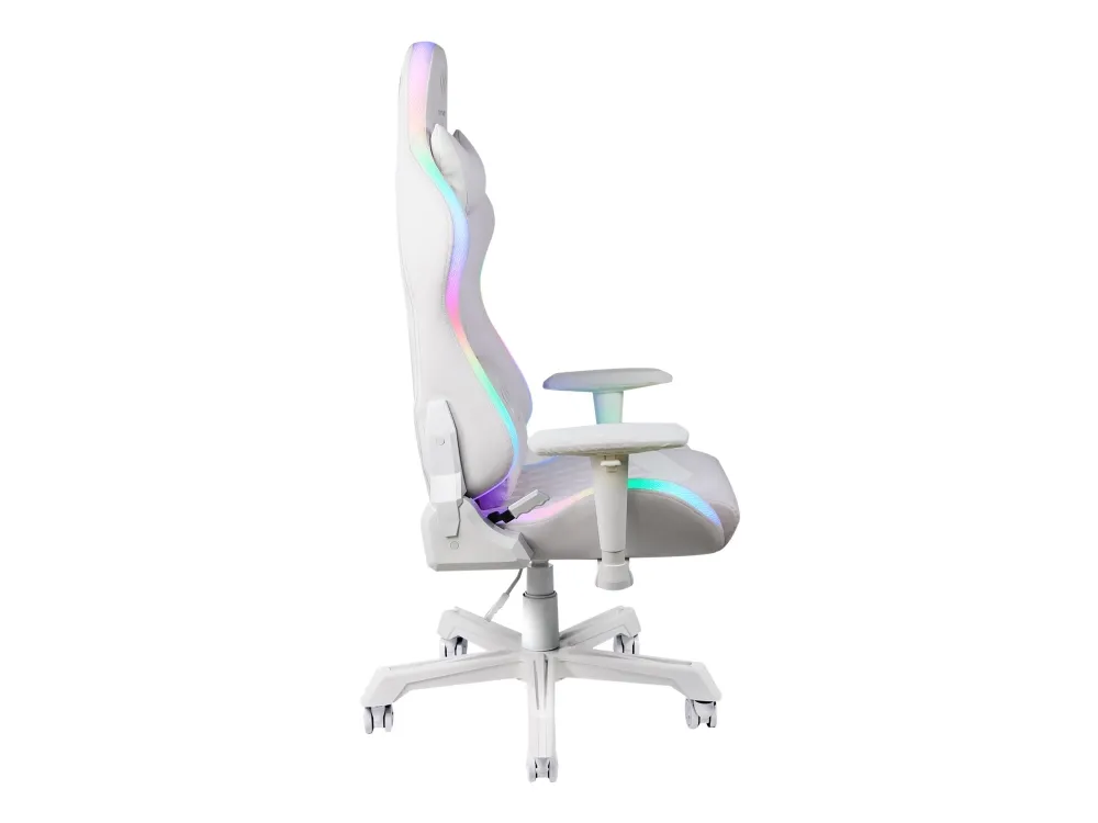 DELTACO GAMING GAM-080 - Spillestol - ergonomisk - armstøtter - T-formet - vippe - drejeled - kunstig læder - hvid, RGB