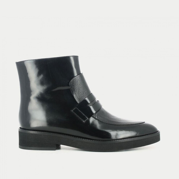 Mocaboots bi-matières  en cuir grainé noir