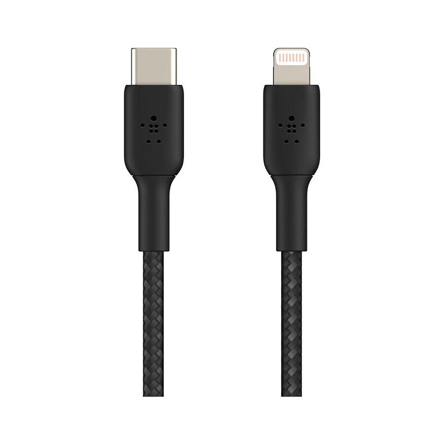 Câble à gaine tressée USB-C vers Lightning MFI (noir) - 2 m