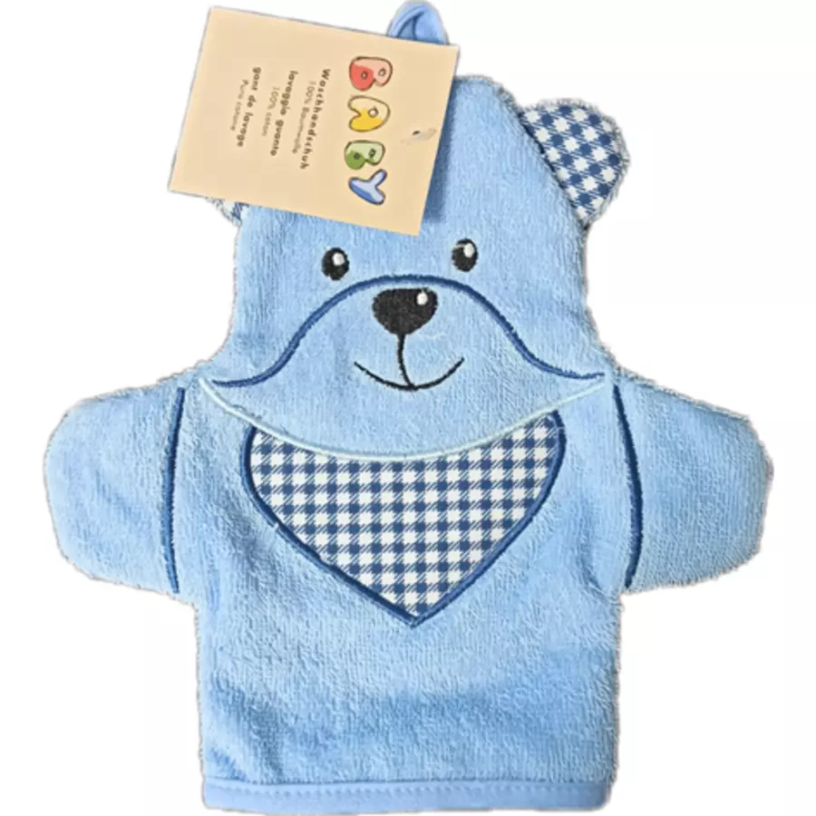 Hütte Waschhandschuh Bär blau