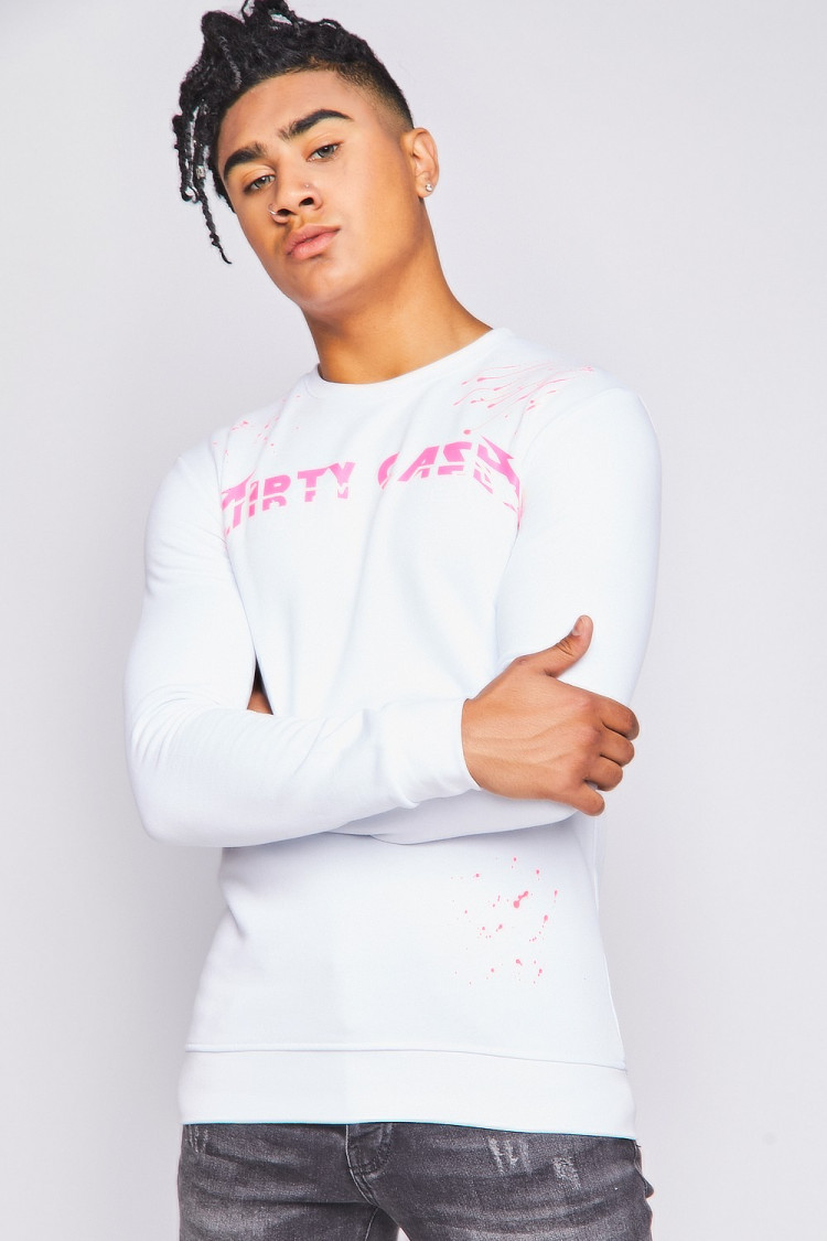 Sweat blanc taché rose