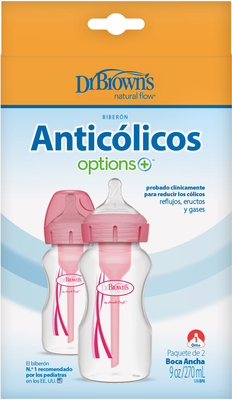 Dr. Brown's Options+ Vid Hals Tåteflaske 270 ml 2-Pakk, Rosa