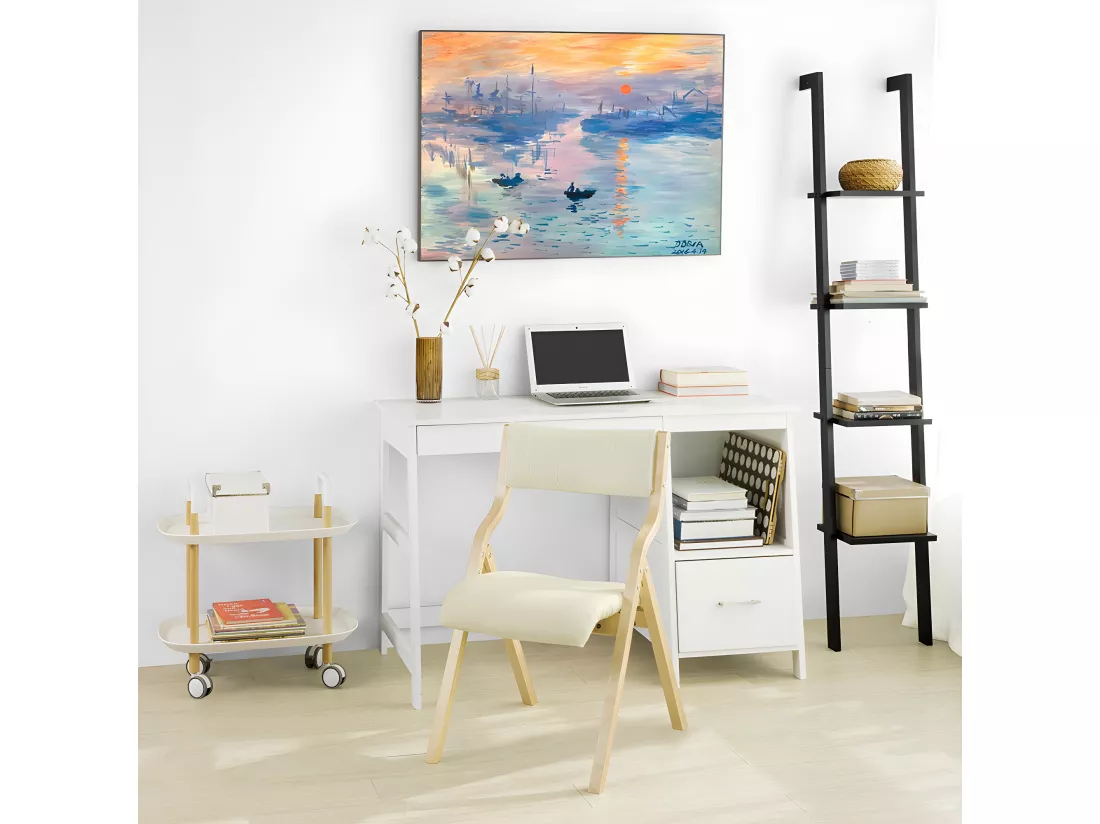 Chaise pliante en bois avec assise rembourrée, Chaise pliable pour Cuisine, Bureau FST40-W SoBuy