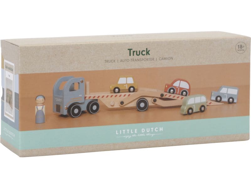 Little Dutch Spielzeugfahrzeug Holzlastwagen LKW-Spielzeug mit vier Fahrzeugen