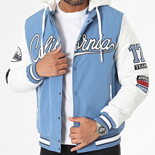 Veste Teddy Capuche Bleu Clair Blanc