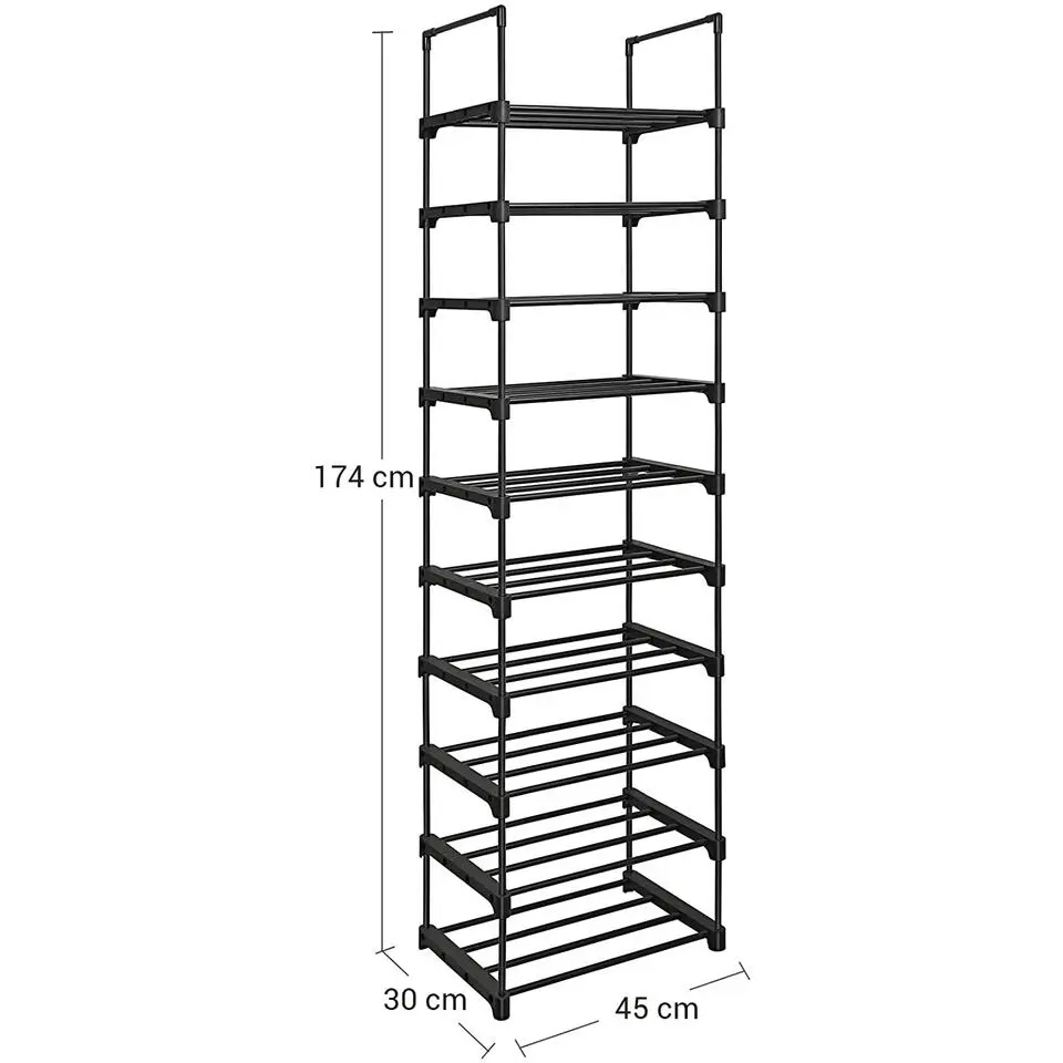 Parya Home schoenenrek - 10 planken - metaal - zwart