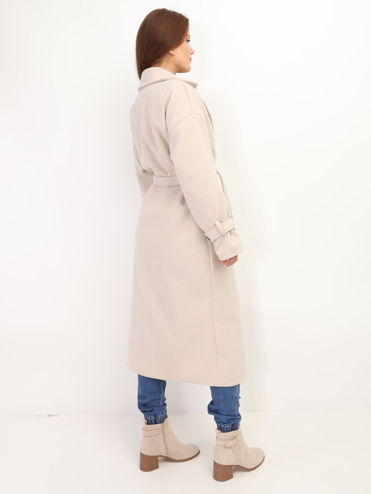 Manteau long oversize à ceinture- Beige