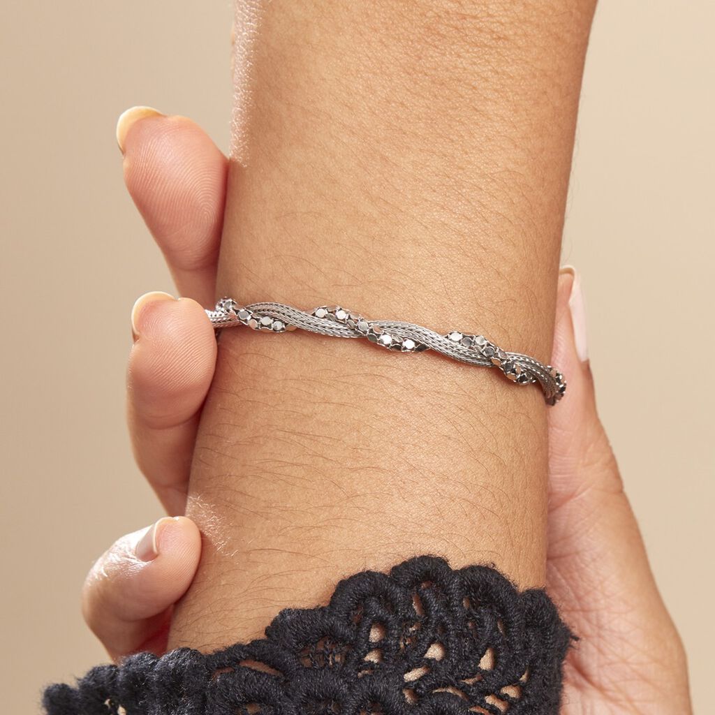 Bracelet Ciana Torsade Diamante Argent Blanc