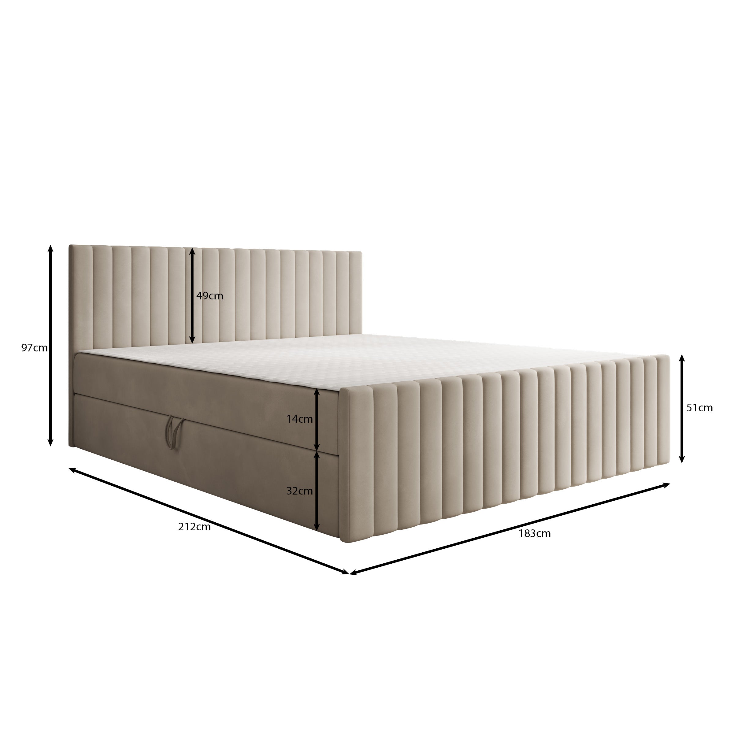 Tori - Boxspring met opbergruimte - Stof beige - 180x200 cm