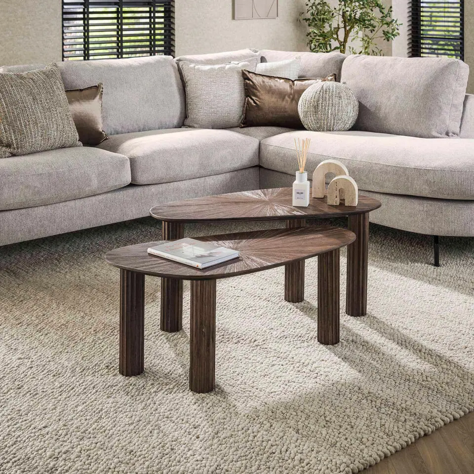 Fraaai - Jared salontafel set van 2 hoekvormig Maya teak - bruin