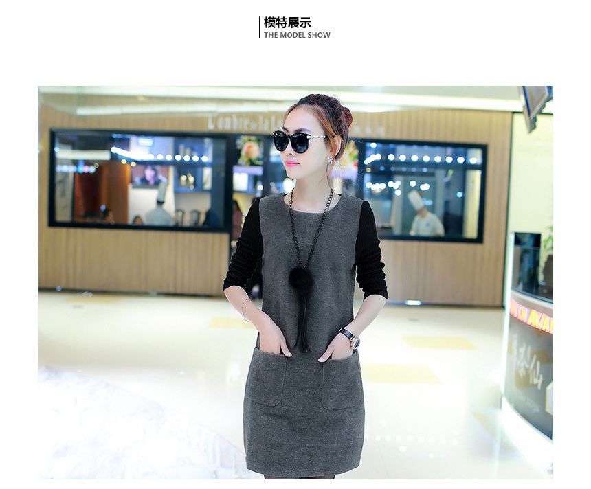 Enpheriado - Mock Two-Piece Long-Sleeve Two-Tone Mini A-Line Dress