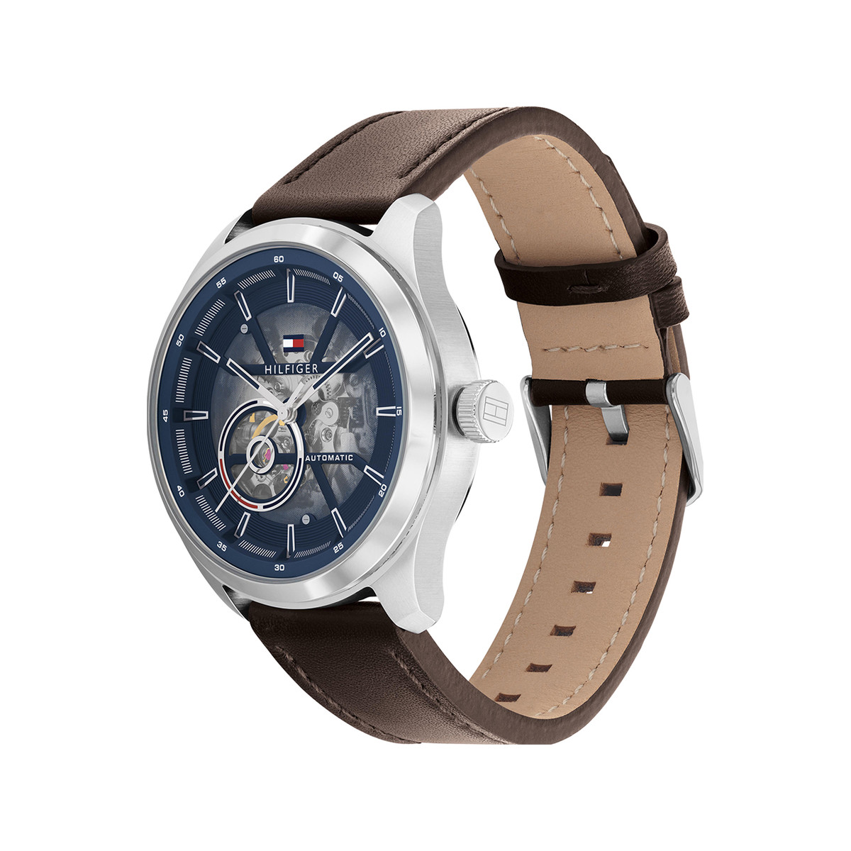 Montre Tommy Hilfiger homme automatique acier bracelet cuir marron