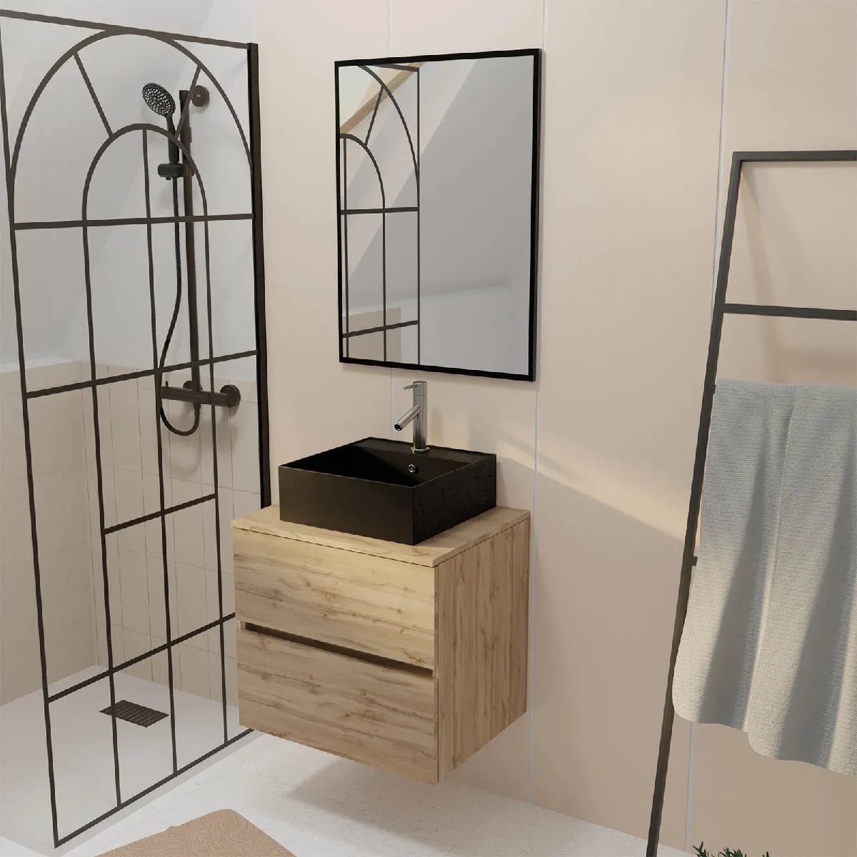 AURLANE TIMBER - Meuble salle de bain 60 cm