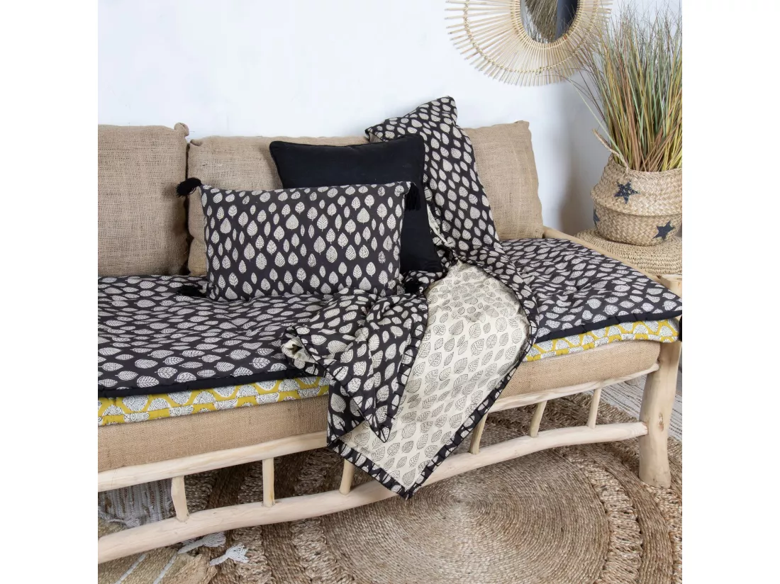 Now's Home - Courte Pointe En Coton Imprime Noir/ecru 110x160cm Alia