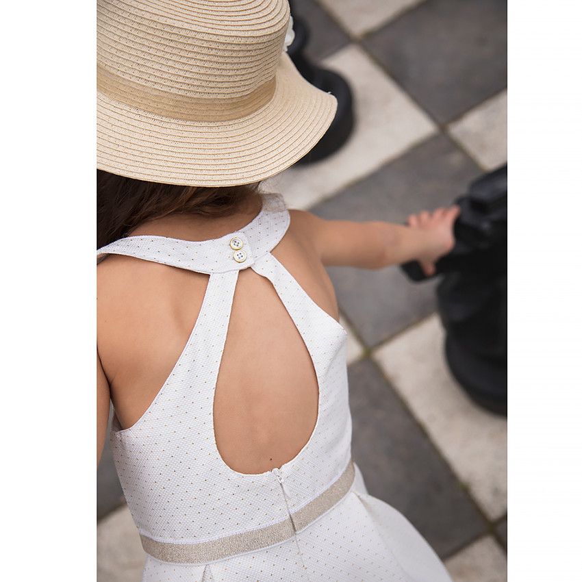 Robe de cérémonie en jacquard pour fille - Ecru