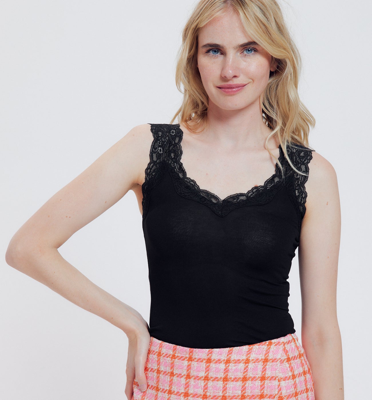 Top à bretelles en dentelle - Noir