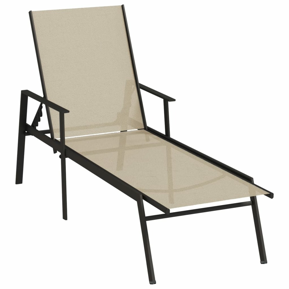 Transat chaise longue bain de soleil lit de jardin terrasse meuble d'extérieur acier et tissu textilène crème