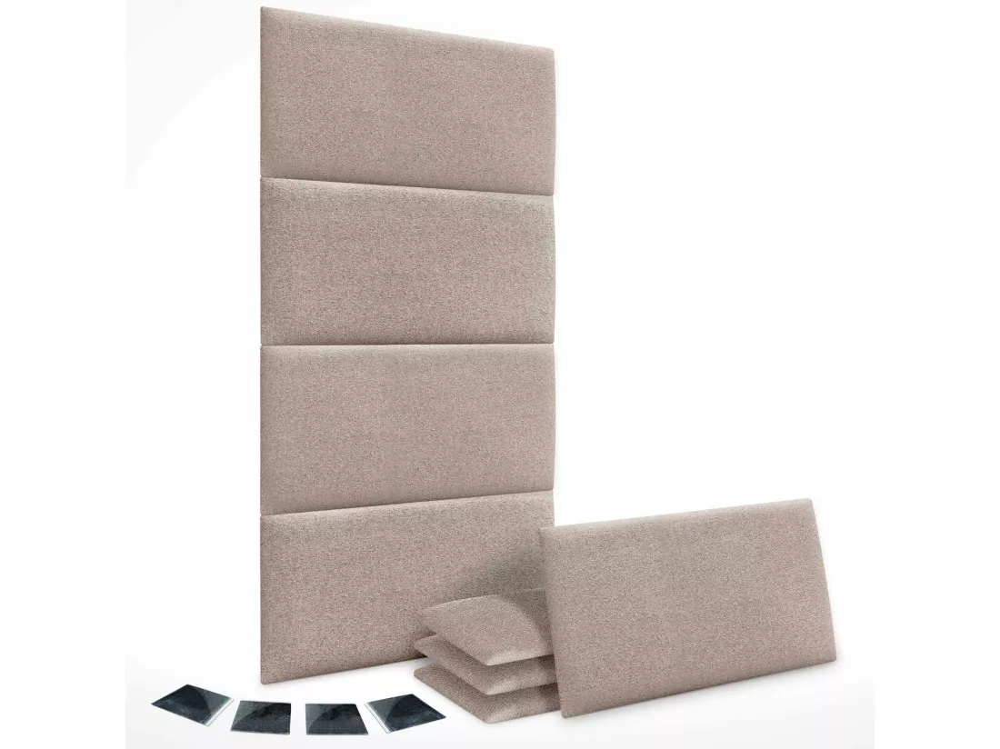 DHOME Lot de 8 Panneaux Rembourrés en Tissu Aqualine Autocollants pour Mur Acoustiques Absorbants Protection contre les Chocs (Sable, 60x50cm, x8)
