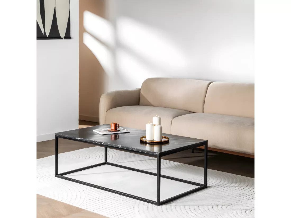 Saku - Table basse en marbre noir et métal 120x65cm - Noir