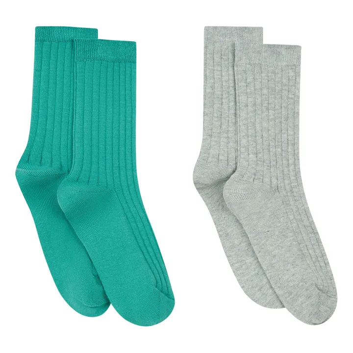 SMALLABLE BASICS Pack De 2 Chaussettes Coton Bio Sage & Heather Grey