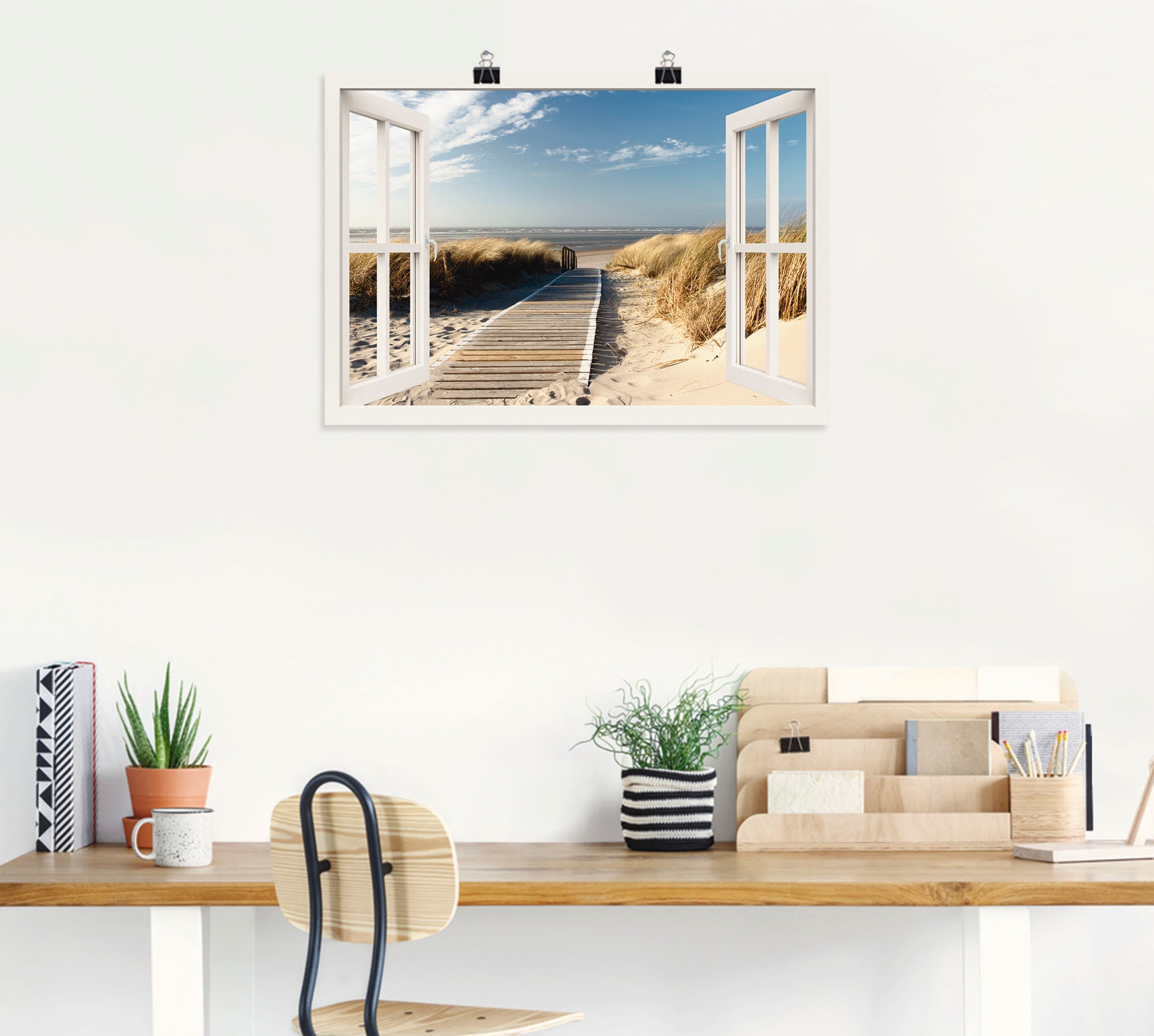 Artland Wandbild »Fensterblick Nordseestrand auf Langeoog« Fensterblick 1 Stk. tlg. als Leinwandbild, Poster, Wandaufkleber in verschied. Grössen