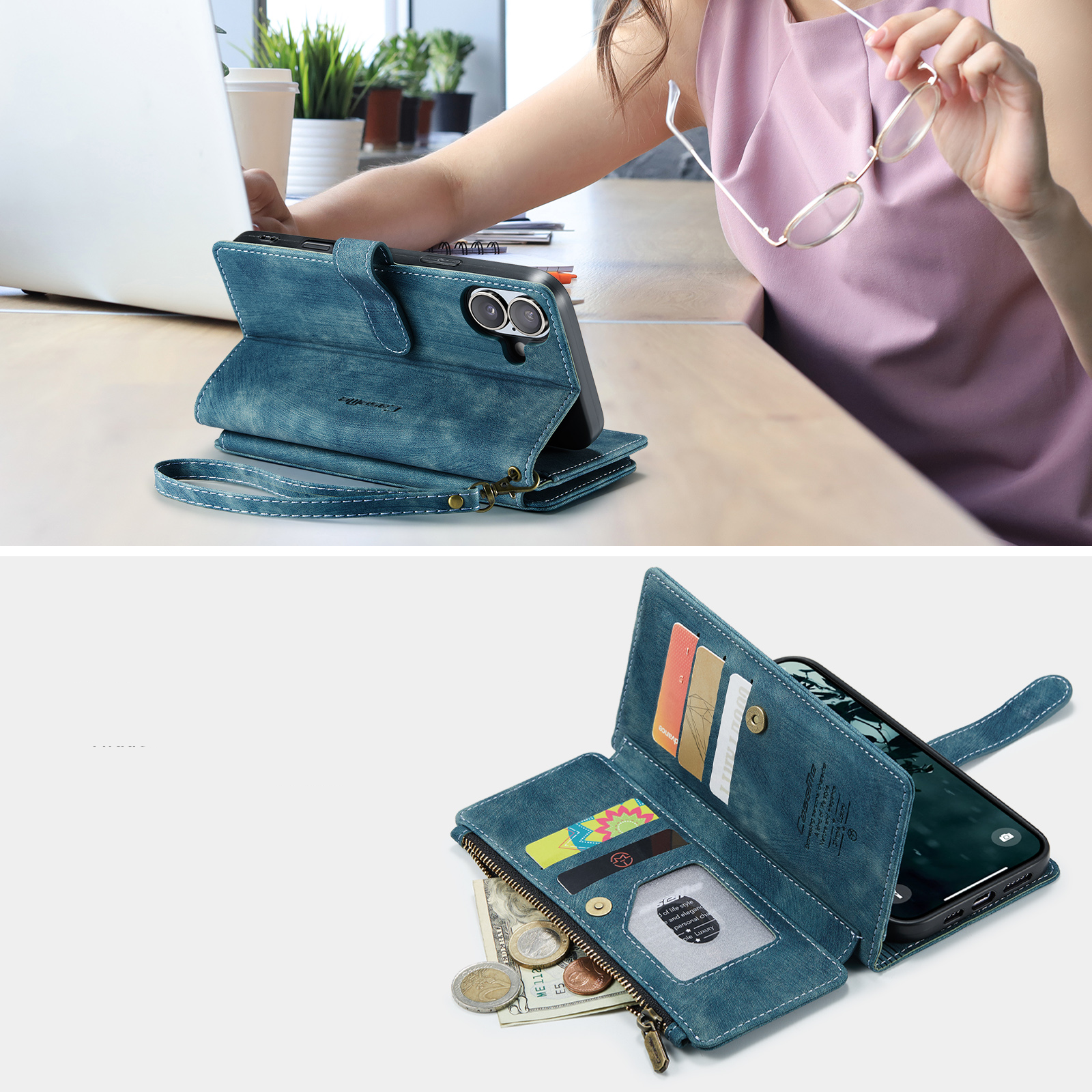 iPhone 17 2in1 Leder Tasche Karten Etui - Blau