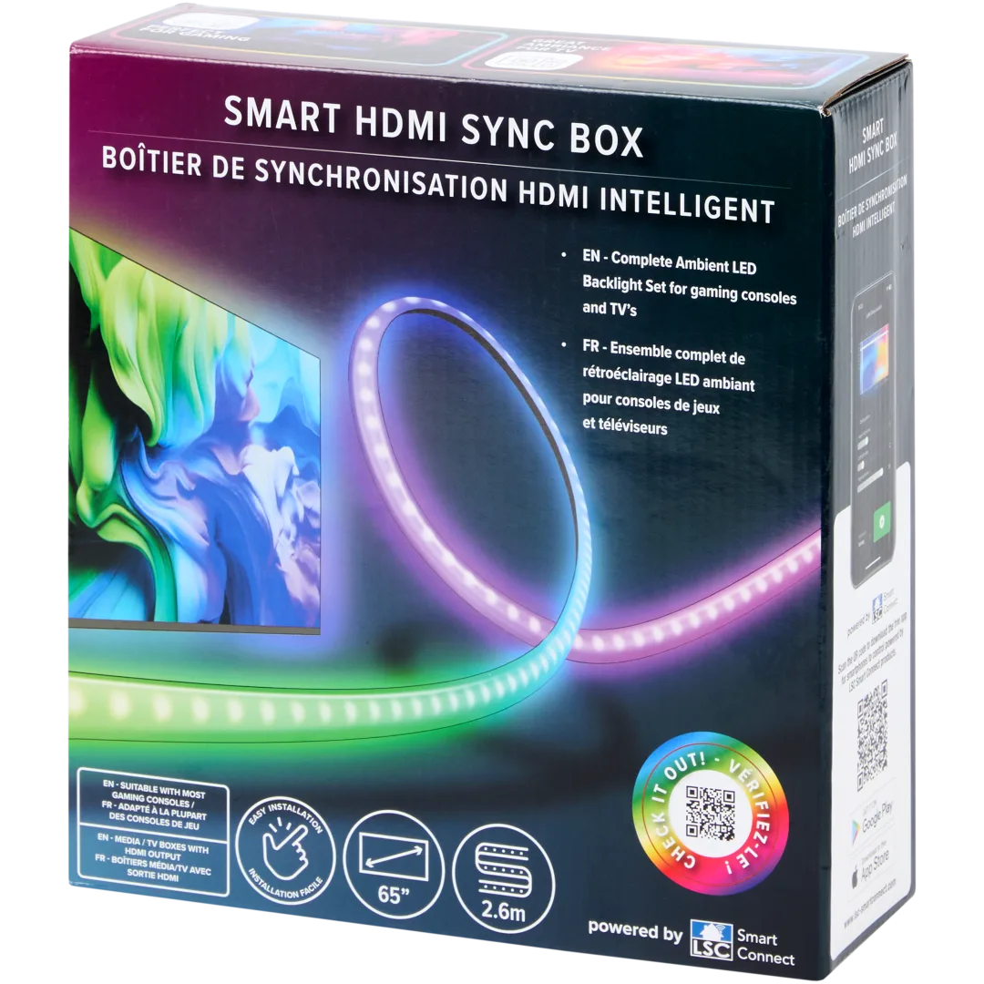 Ruban LED avec boîtier de synchronisation HDMI connecté