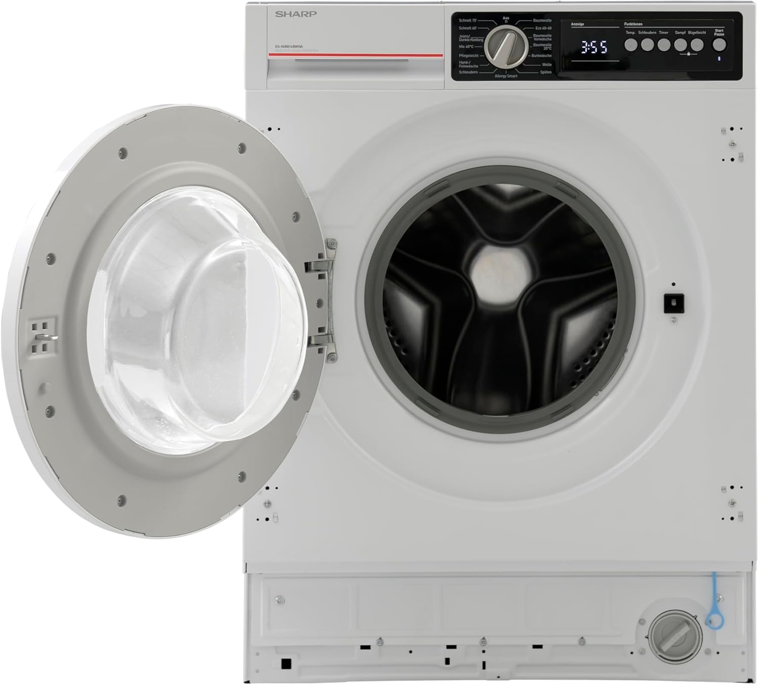 Sharp ES-NIB814BWNA-DE Einbau-Waschmaschine, A (A bis G), 8 kg, 1400 U/min., Advanced Inverter Motor, Dampf, 15 Programme inkl. 15 Min. Kurzprogramm, AquaStop, Weiß