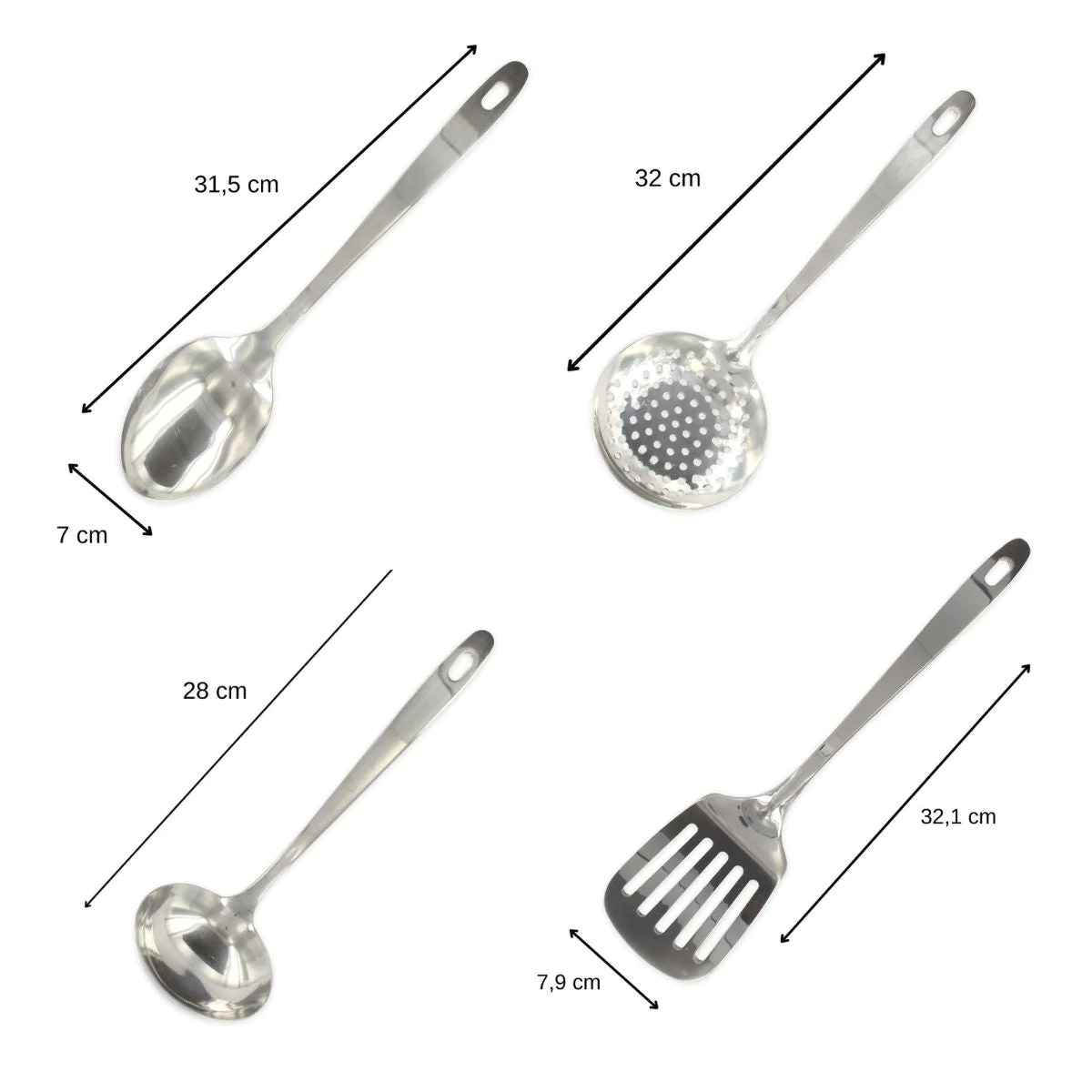 Ensemble de 4 ustensiles de cuisine en inox louche spatule ajourée cui