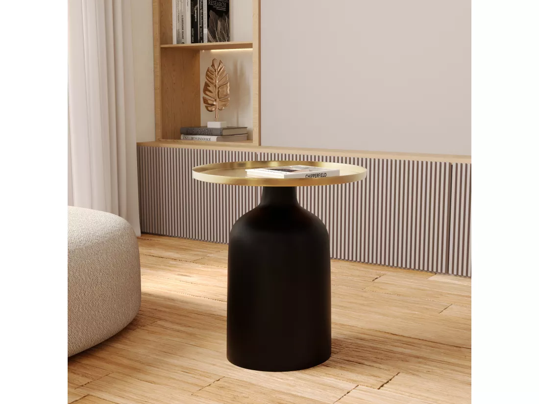 Table d'appoint ronde en métal noir et laiton D45 cm - Lyne