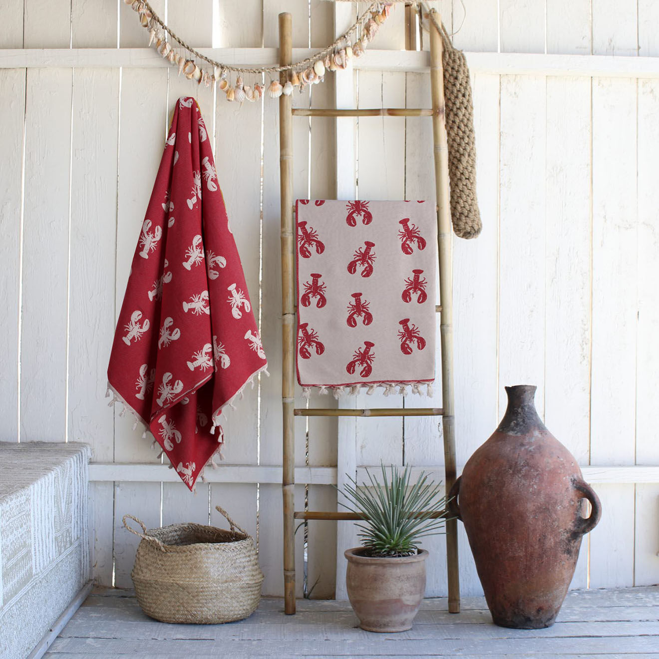 Febronie Fouta reversible Homard rouge - 100x200 cm