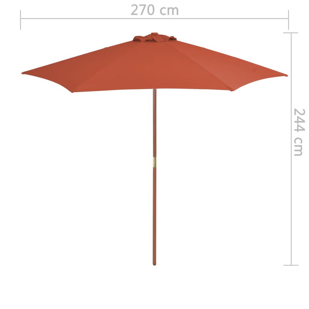 Parasol d'extérieur avec mât en bois 270 cm orange