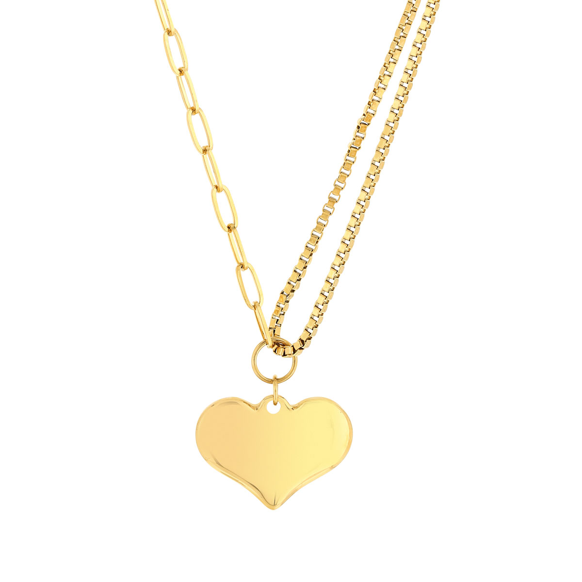 Collier acier doré jaune coeur 50 cm
