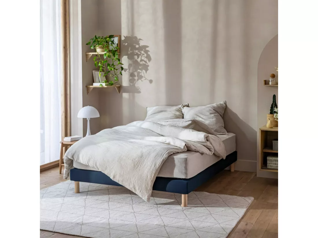 Cache-sommier coton jersey bleu marine 160x190