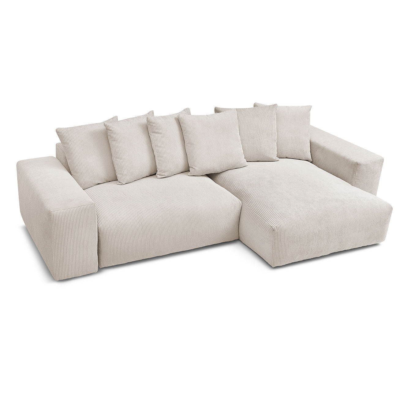 Bobochic Canapé d'angle réversible ultra moelleux voltaire velours côtelé beige - 310x174x75 cm