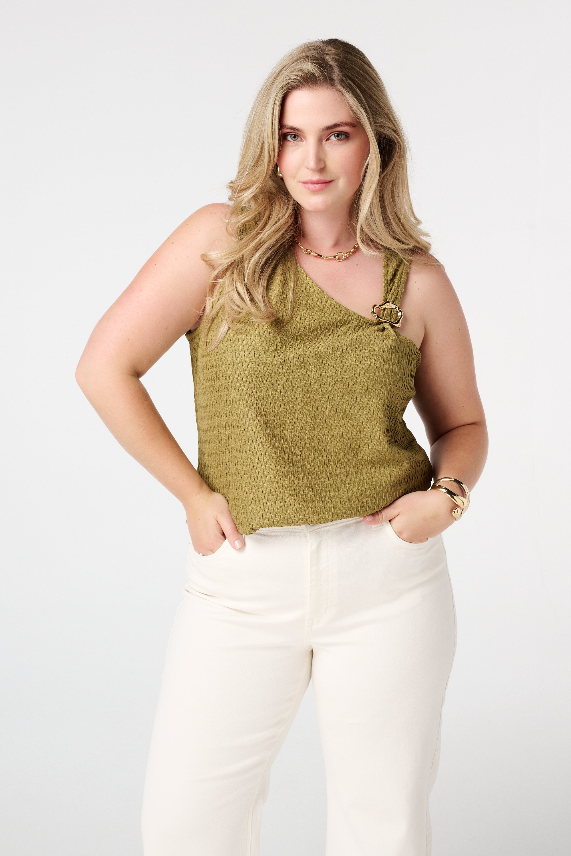 Asymmetrische top met sierdetail Lime groen