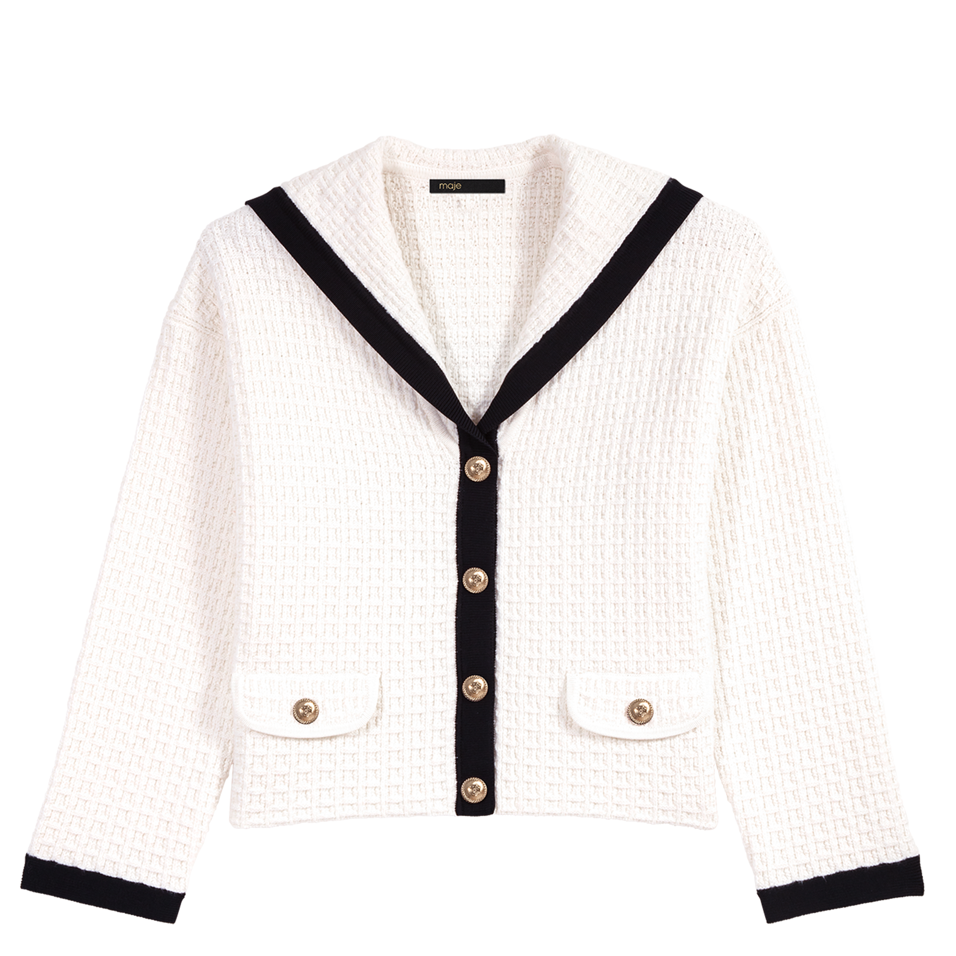 Cardigan court col marin en coton texturé | Beige