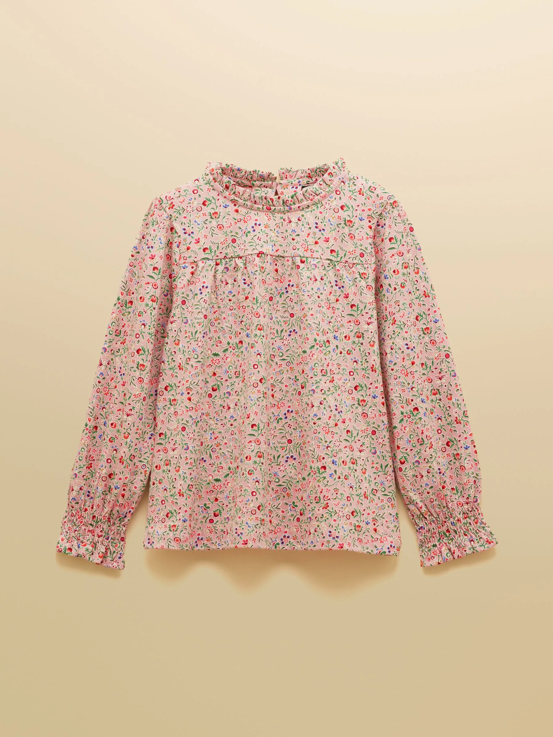 Roze met vrolijke print - Joules Girls' Flutter Long Sleeve Cotton Top