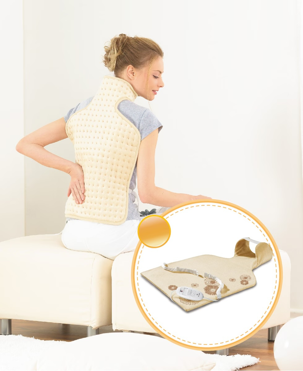 (62x42cm) HK 58  Rücken- und Nacken Heizkissen Elektrische Wärmedecke mit 6 Hitzestufen (21505) - Beige