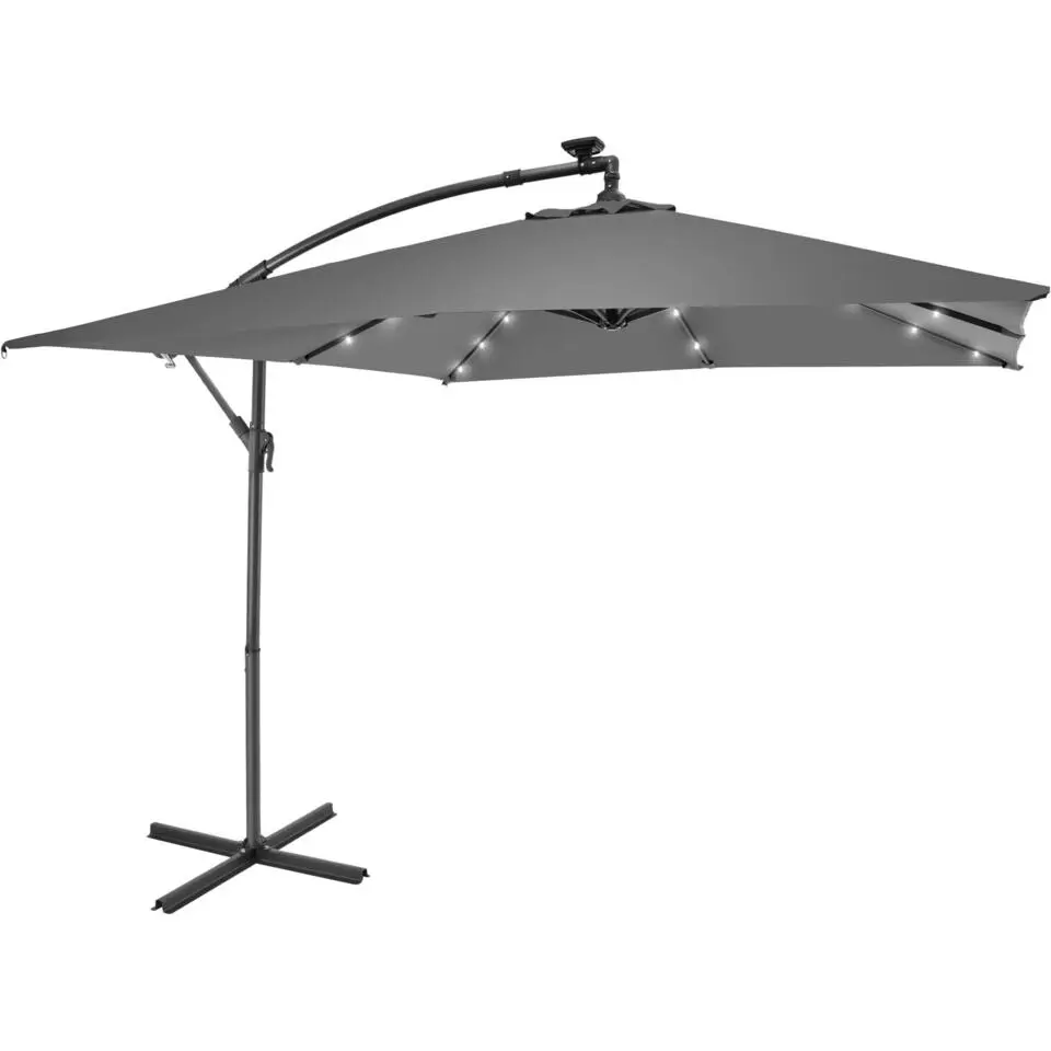 tectake Parasol Sunna LED-zonneenergie met zwengel 2,5 x 2,5 m, Lichtgrijs