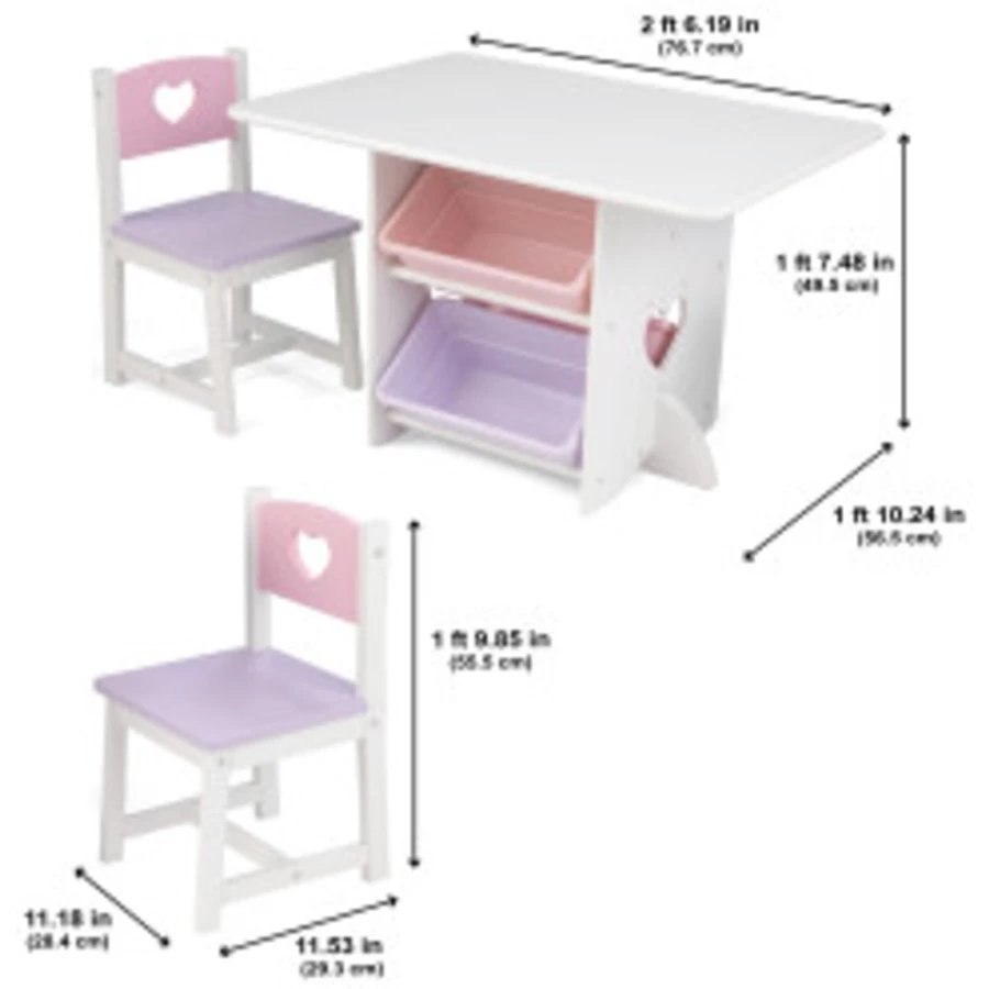 KidKraft® Tisch- und Stuhlset Herzchen weiß  rosa
